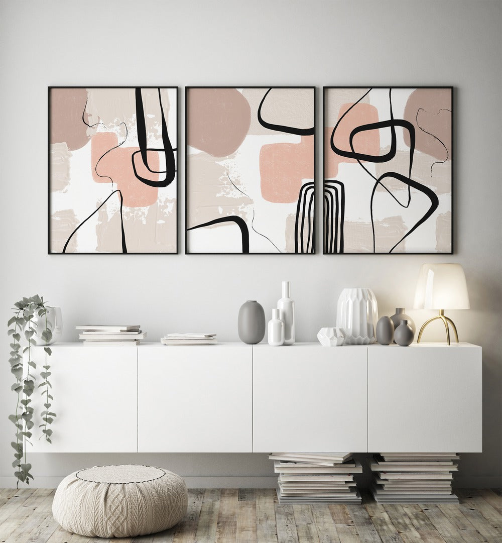 Enhance your decor with the BEIGE SMOOTHNESS SET, SET OF 3 PAINTINGS, perfect for stylish living spaces.