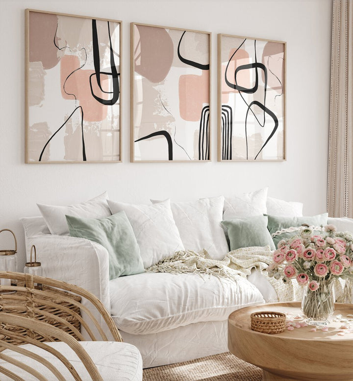 Elevate your decor with the BEIGE SMOOTHNESS SET, SET OF 3 PAINTINGS, perfect for any stylish living space.