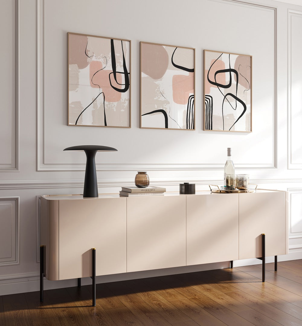 Elevate your decor with the BEIGE SMOOTHNESS SET, SET OF 3 PAINTINGS, perfect for a stylish living space.