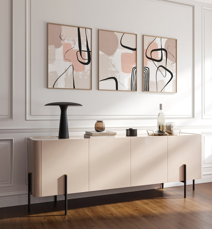 Elevate your decor with the BEIGE SMOOTHNESS SET, SET OF 3 PAINTINGS, perfect for a stylish living space.
