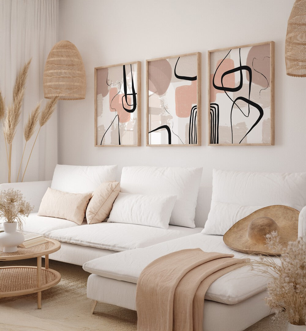 Elevate your decor with the BEIGE SMOOTHNESS SET, SET OF 3 PAINTINGS, perfect for adding sophistication to any room.