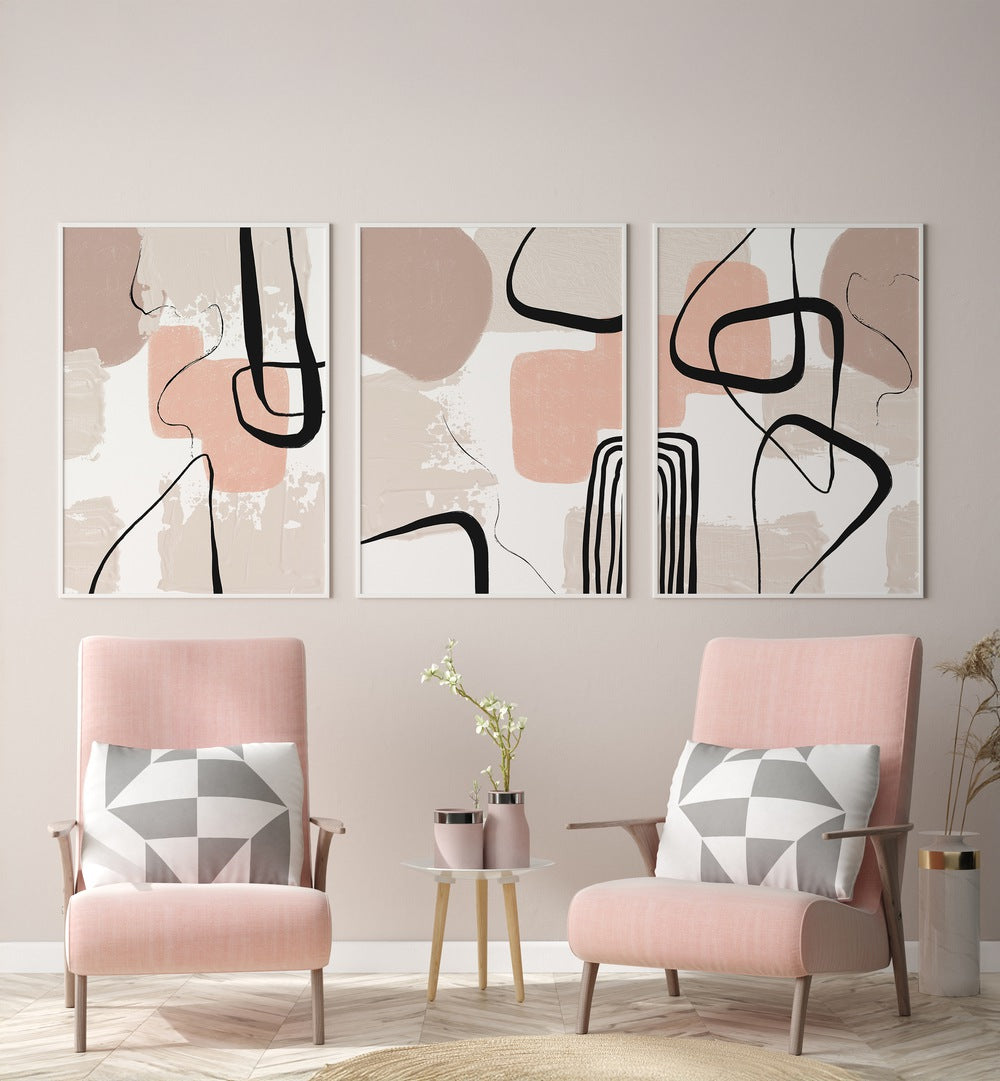 Enhance your decor with the BEIGE SMOOTHNESS SET, SET OF 3 PAINTINGS, perfect for stylish living spaces.
