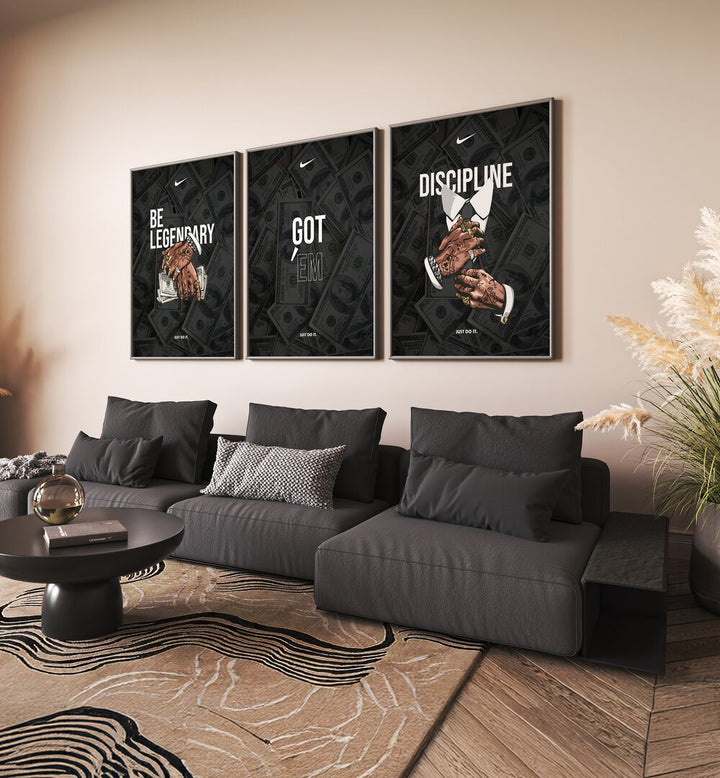 Transform your space with the BE LEGENDARY SET, SET OF 3 PAINTINGS, featuring motivational wall art for inspiration.