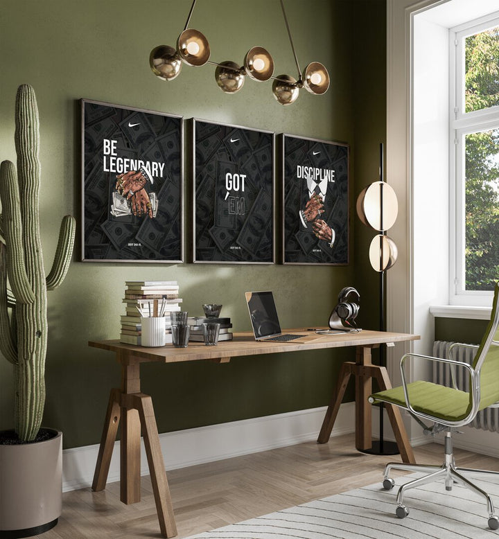 Transform your space with the BE LEGENDARY SET, SET OF 3 PAINTINGS featuring motivational wall art for inspiration.