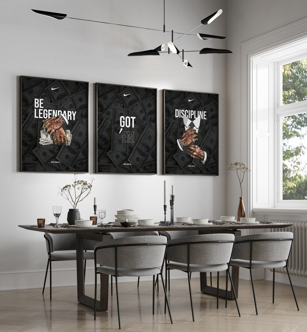 Transform your space with the BE LEGENDARY SET, SET OF 3 PAINTINGS featuring motivational wall art.