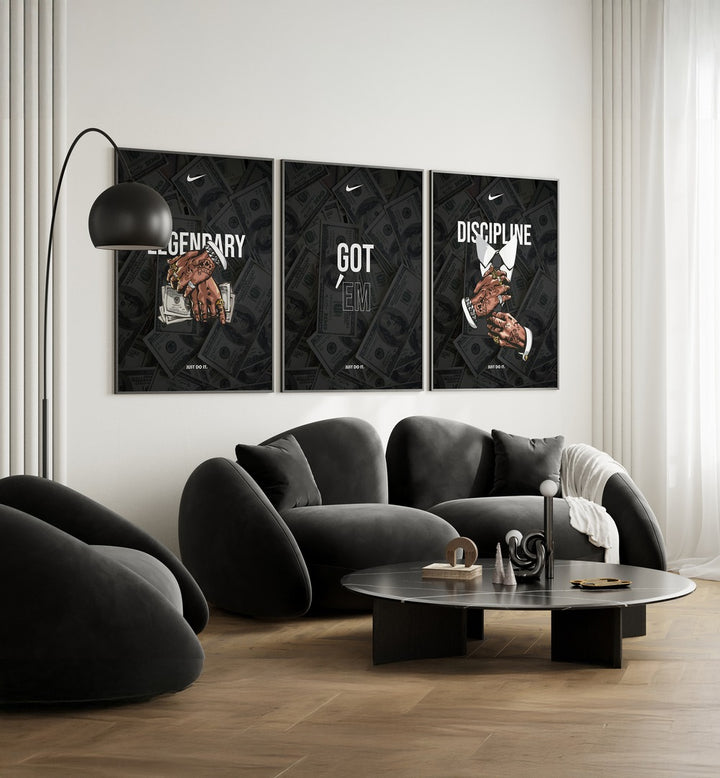 Transform your space with the BE LEGENDARY SET, SET OF 3 PAINTINGS, featuring motivational framed art prints.