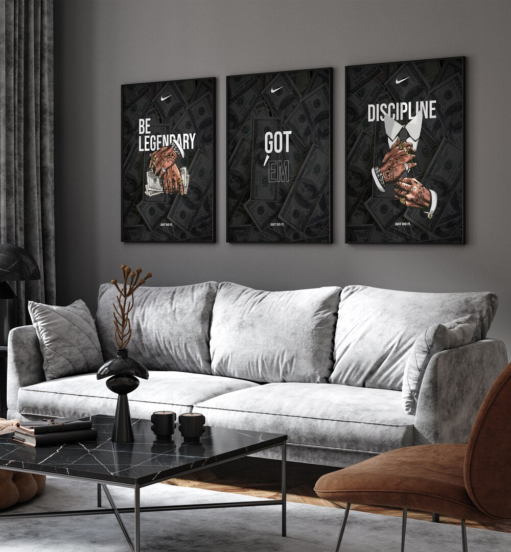 Transform your space with the BE LEGENDARY SET, SET OF 3 PAINTINGS featuring inspiring messages for motivation.