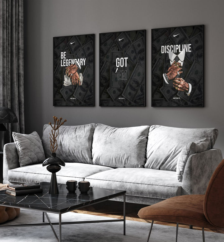 Transform your space with the BE LEGENDARY SET, SET OF 3 PAINTINGS featuring inspiring messages for motivation.