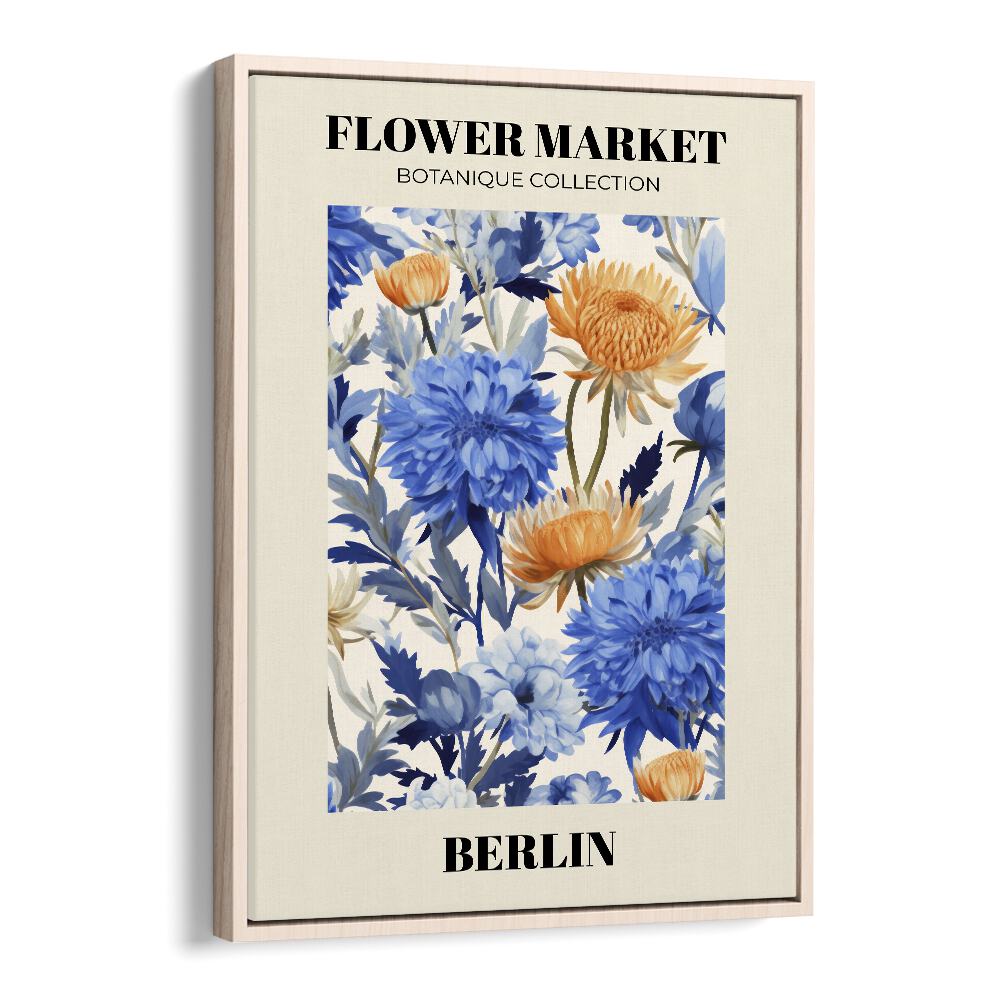Stylish BERLIN- FLOWER MARKETO, FLORAL FLOWER PAINTINGS in an oak wood floater frame, perfect for home decor.