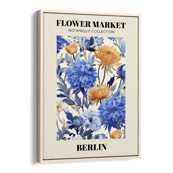 Stylish BERLIN- FLOWER MARKETO, FLORAL FLOWER PAINTINGS in an oak wood floater frame, perfect for home decor.