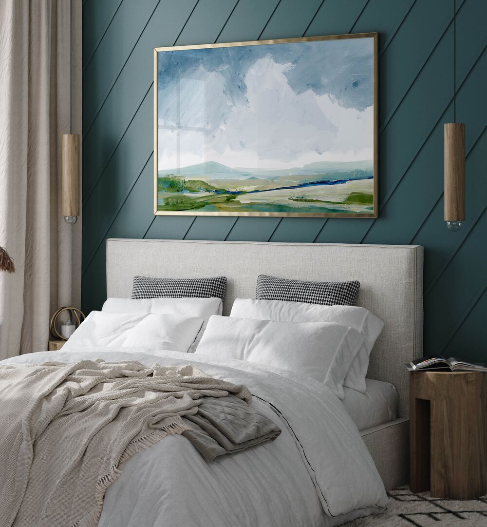 BERRY BROOK, LANDSCAPE PAINTINGS adorn a serene bedroom, enhancing the tranquil ambiance of your living space.