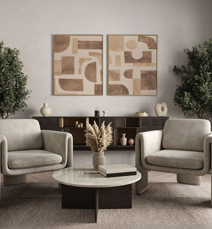 Enhance your decor with the BEIGE BLOCKS SET, SET OF 2 PAINTINGS, perfect for a sophisticated living space.
