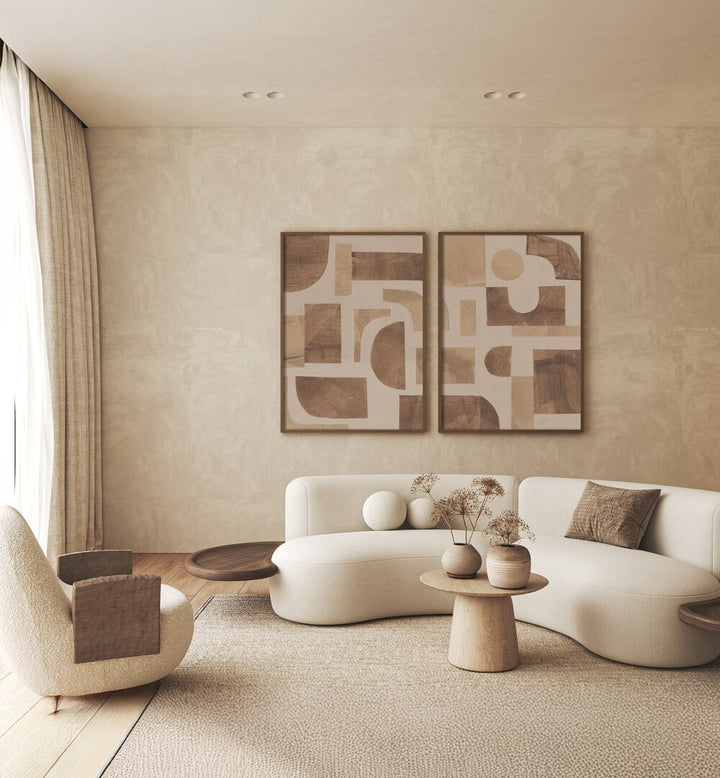 Stylishly enhance your space with the BEIGE BLOCKS SET, SET OF 2 PAINTINGS, showcasing modern abstract art.