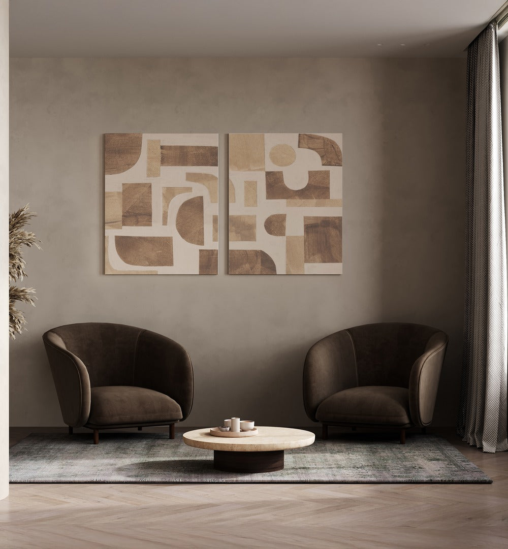 Transform your space with the BEIGE BLOCKS SET, SET OF 2 PAINTINGS, showcasing elegant abstract art.