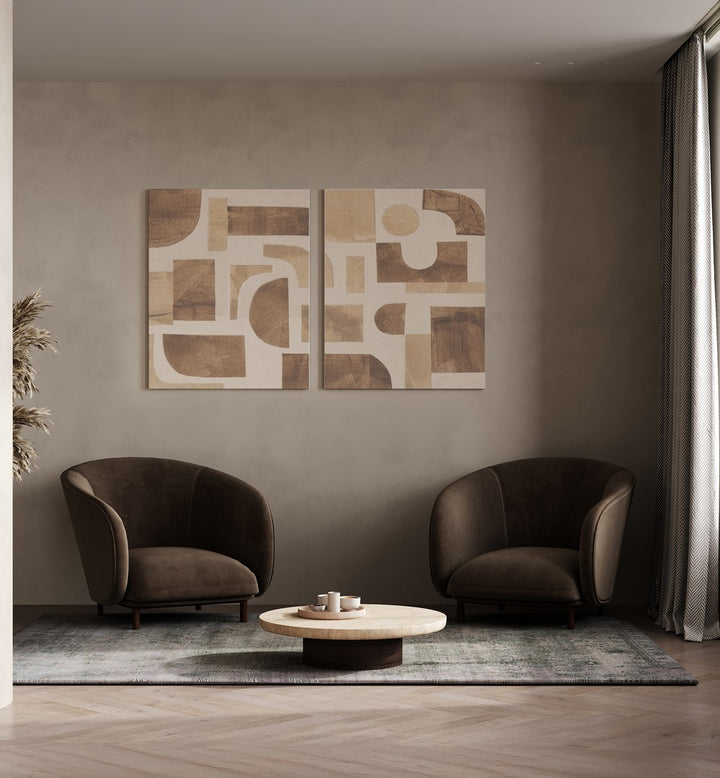 Transform your space with the BEIGE BLOCKS SET, SET OF 2 PAINTINGS, showcasing elegant abstract art.