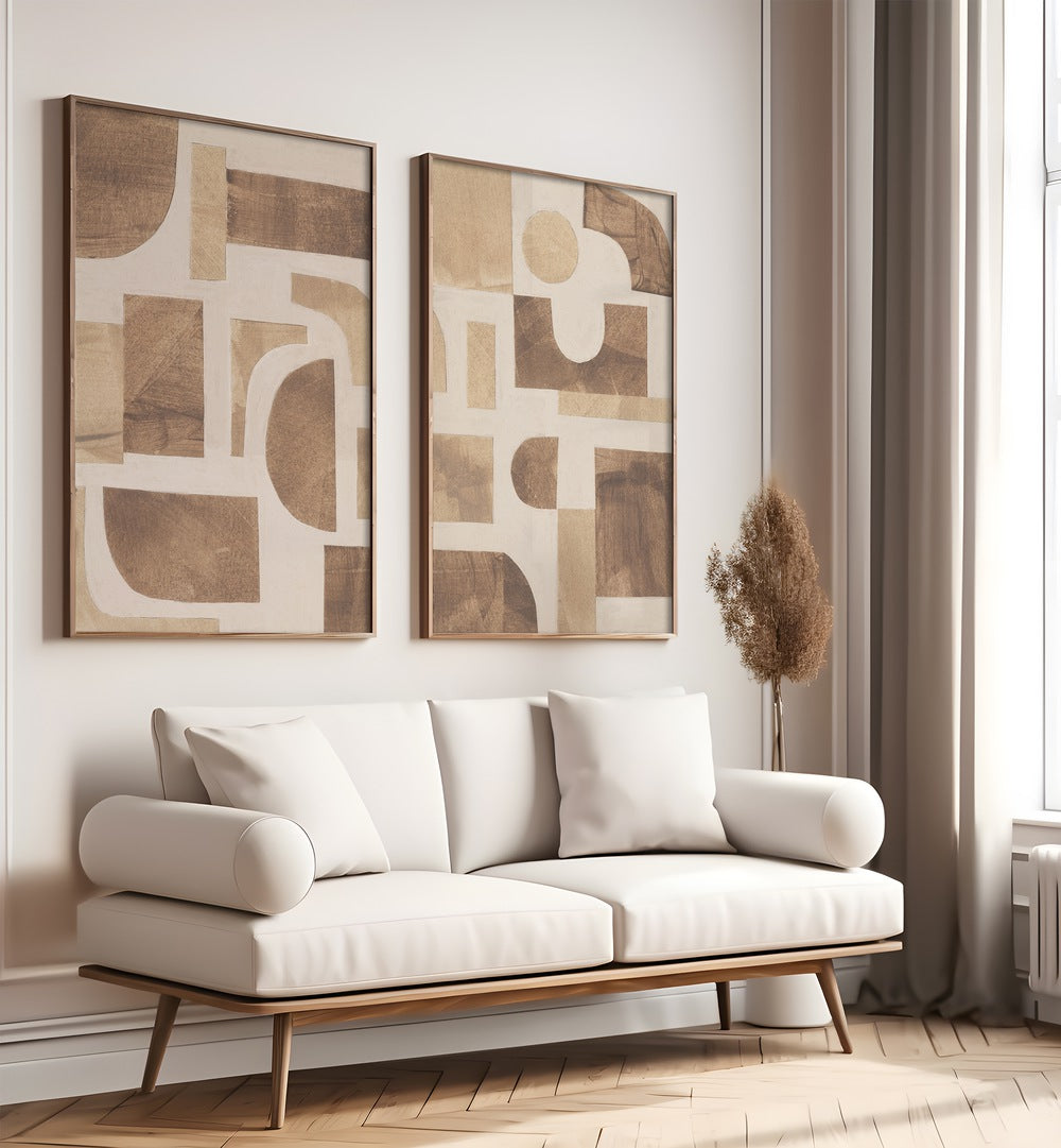 Enhance your decor with the BEIGE BLOCKS SET, SET OF 2 PAINTINGS, featuring elegant abstract designs.