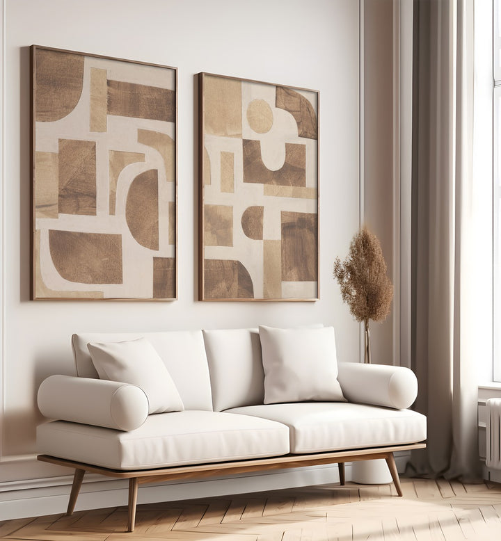 Enhance your decor with the BEIGE BLOCKS SET, SET OF 2 PAINTINGS, featuring elegant abstract designs.