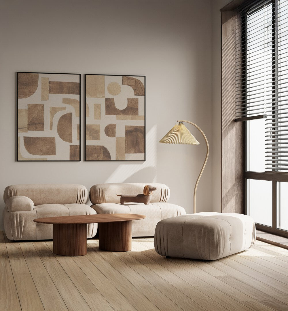 Elegant BEIGE BLOCKS SET, SET OF 2 PAINTINGS enhances modern living spaces with calming abstract art.