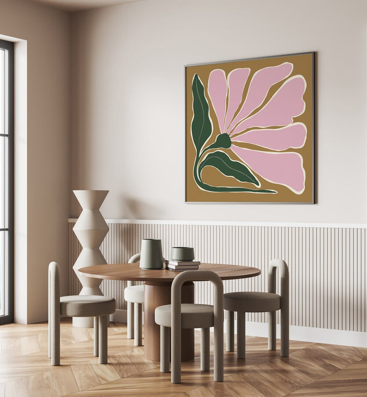 Big Blooming V, Botanical Art Paintings Artwork in Black Plain Frame
placed on a Cream Colored Wall
near a Dining Table
in the Dining Room