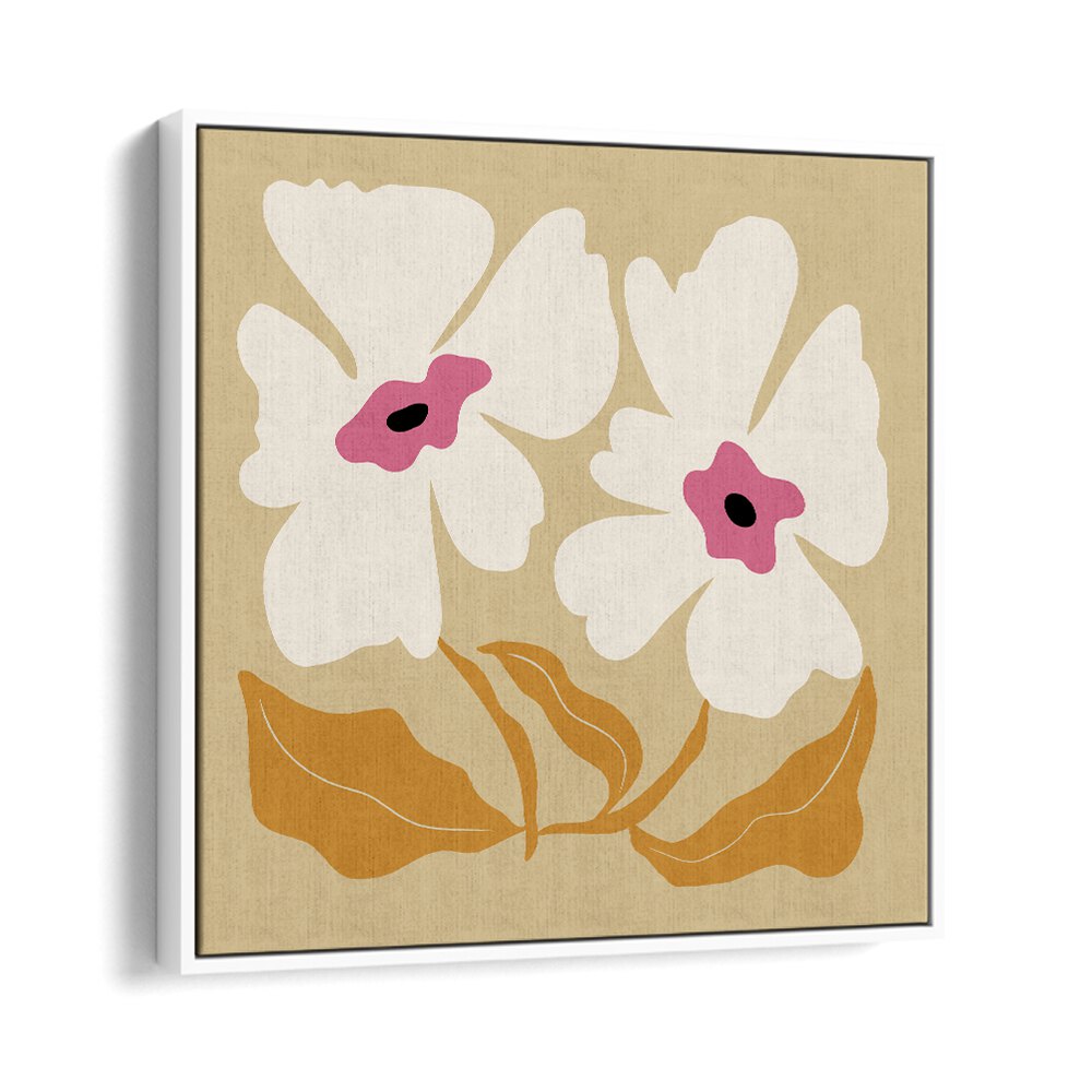 Big Blooming VII, Floral Art Paintings Artwork in White Floater Frame