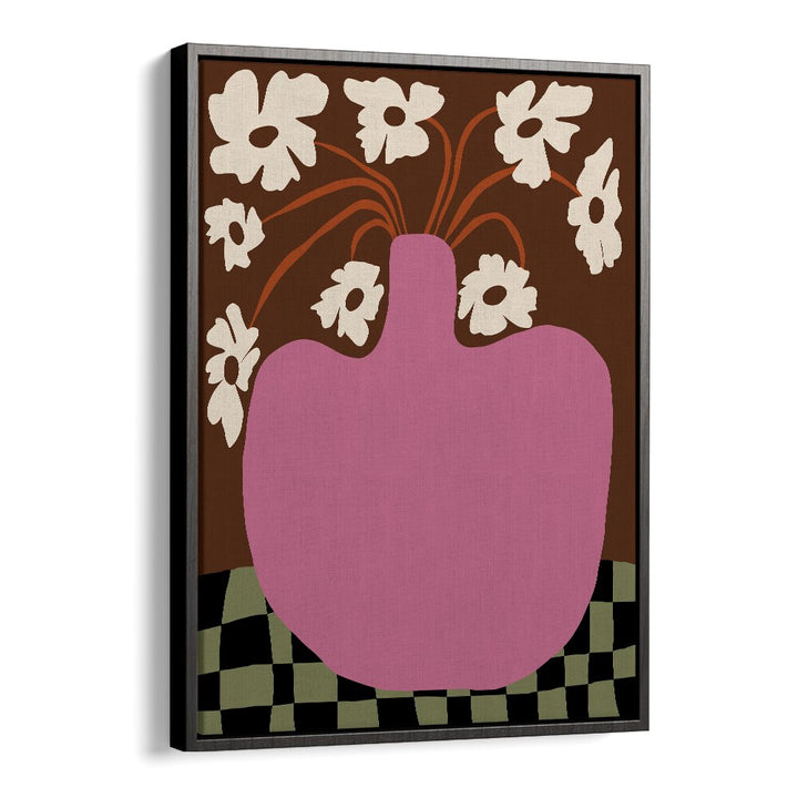 Big Pot With Flower, Botanical Art Paintings Artwork in Black Floater Frame