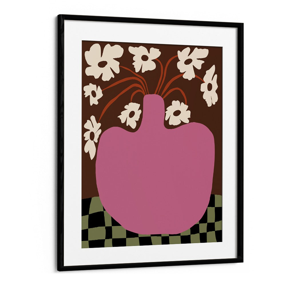 Big Pot With Flower, Botanical Art Paintings Artwork in Black Frame With Mount