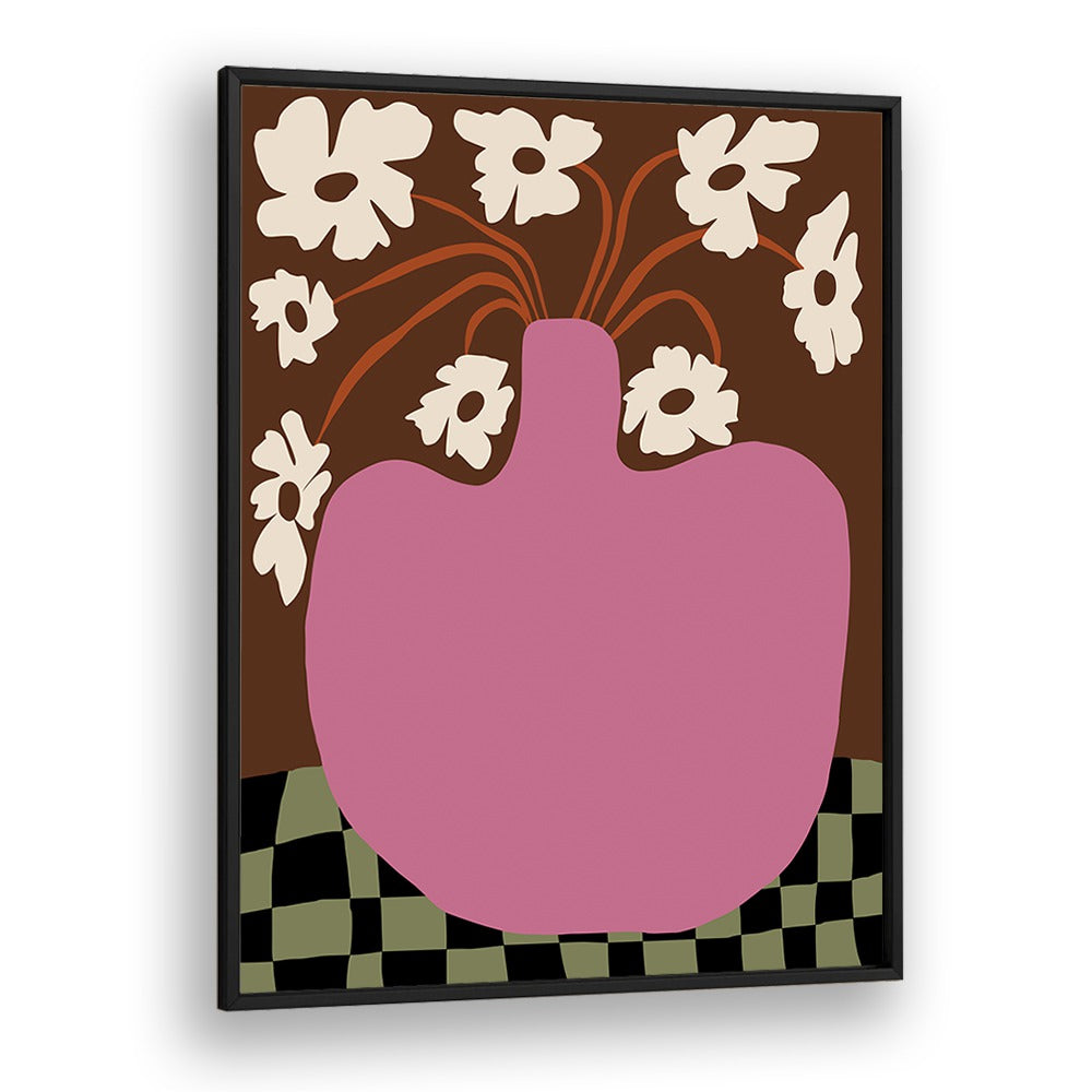 Big Pot With Flower, Botanical Art Paintings Artwork in Black Plain Frame