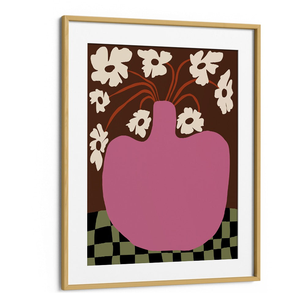 Big Pot With Flower, Botanical Art Paintings Artwork in Oak Wood Frame With Mount