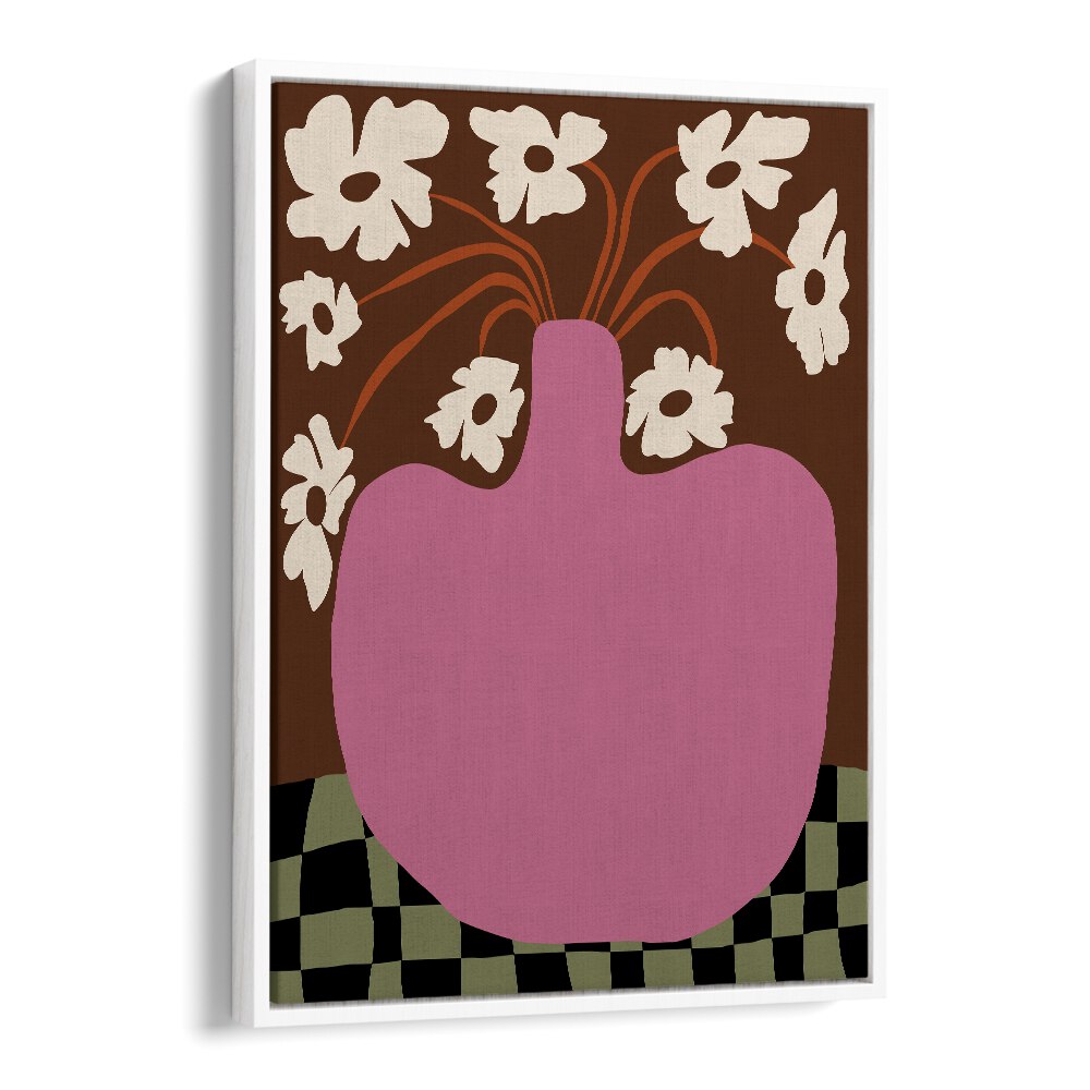 Big Pot With Flower, Botanical Art Paintings Artwork in White Floater Frame