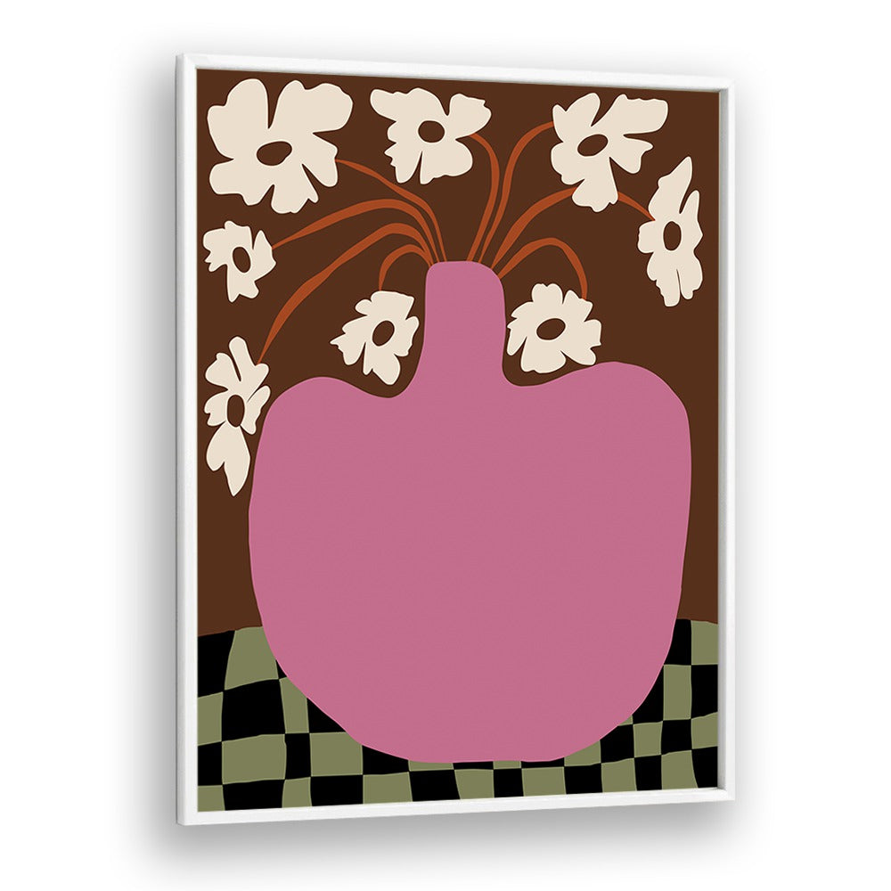 Big Pot With Flower, Botanical Art Paintings Artwork in White Plain Frame