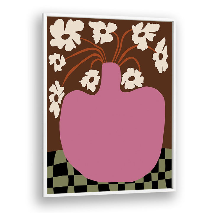 Big Pot With Flower, Botanical Art Paintings Artwork in White Plain Frame