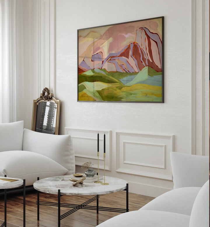 Stunning BIG BEND NATIONAL PARK, LANDSCAPE PAINTINGS adorn a stylish living room, showcasing vibrant natural beauty.
