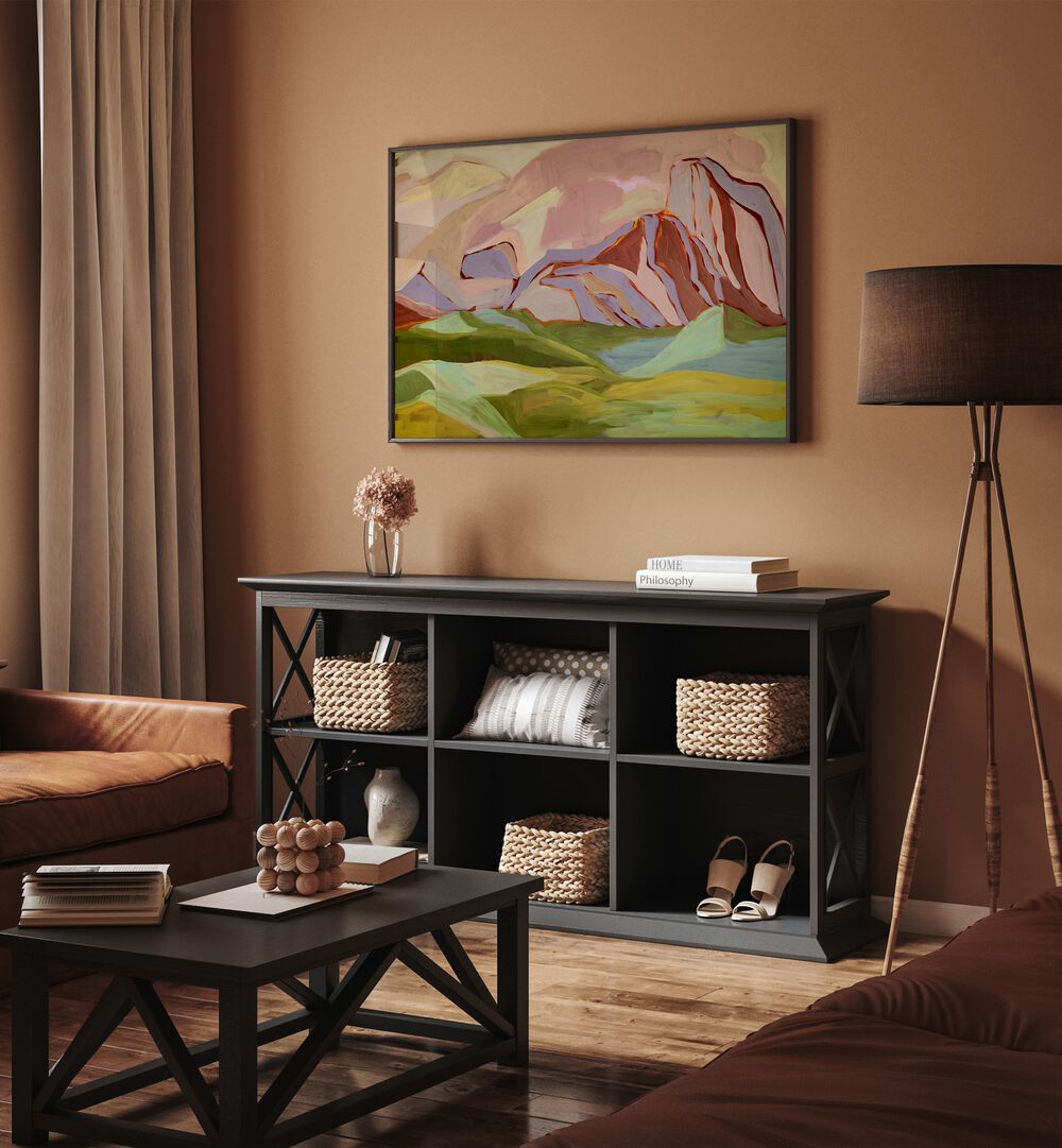 Vibrant BIG BEND NATIONAL PARK, LANDSCAPE PAINTINGS enhance this cozy living space with dramatic natural beauty.