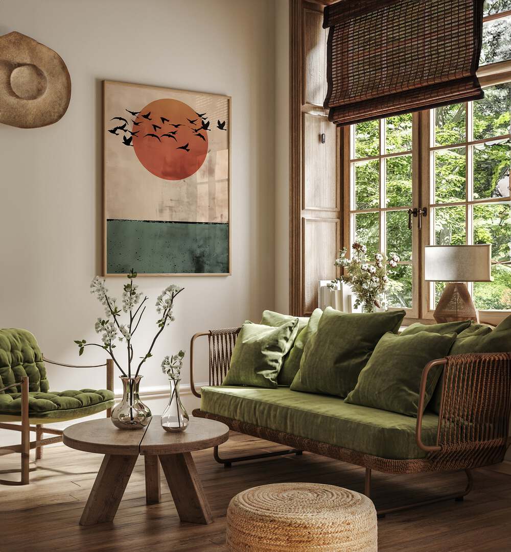 Stunning BIRDS FLYING IN THE SUNSET, LANDSCAPE PAINTINGS enhancing your space with nature's beauty. Perfect for any decor!