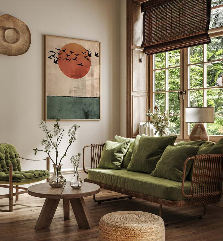 Stunning BIRDS FLYING IN THE SUNSET, LANDSCAPE PAINTINGS enhancing your space with nature's beauty. Perfect for any decor!