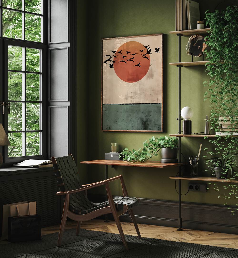 Stunning BIRDS FLYING IN THE SUNSET, LANDSCAPE PAINTINGS, enhancing your space with nature's beauty.