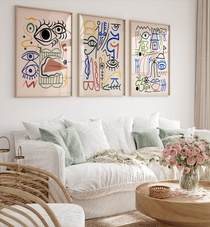 Transform your space with the BIZZARE ANCCIENT SYMBOLS SET, SET OF 3 PAINTINGS featuring intricate designs.