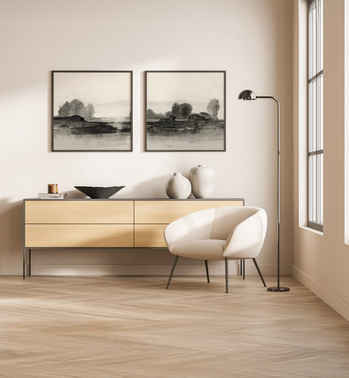 Elegant BLACK CLOUDS SET, SET OF 2 PAINTINGS adds drama and sophistication to your living space decor.