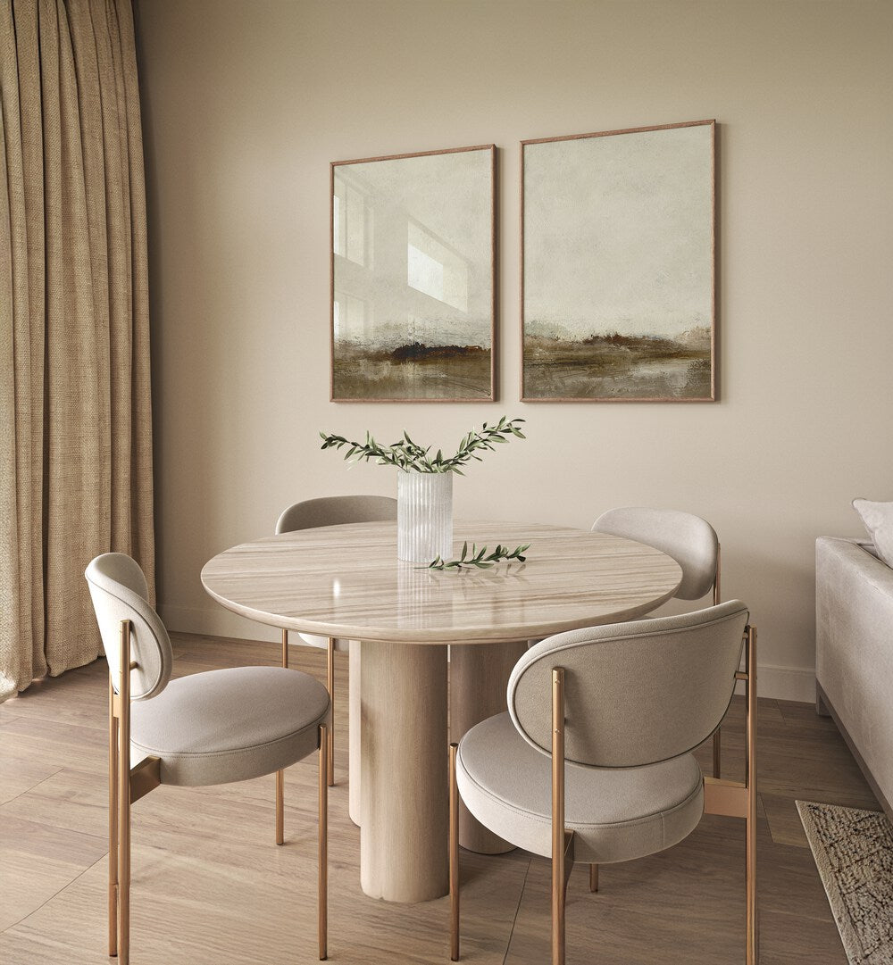 Stylish living room featuring the BLACK FIELDS ABSTRACT SET, SET OF 2 PAINTINGS, enhancing elegance and sophistication.
