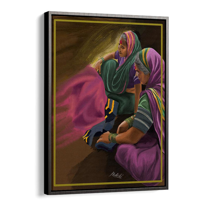 Maharashtrian women weaving Godhadi, reflecting the JOY OF WEAVING, INDIAN ART PAINTINGS in vibrant colors.