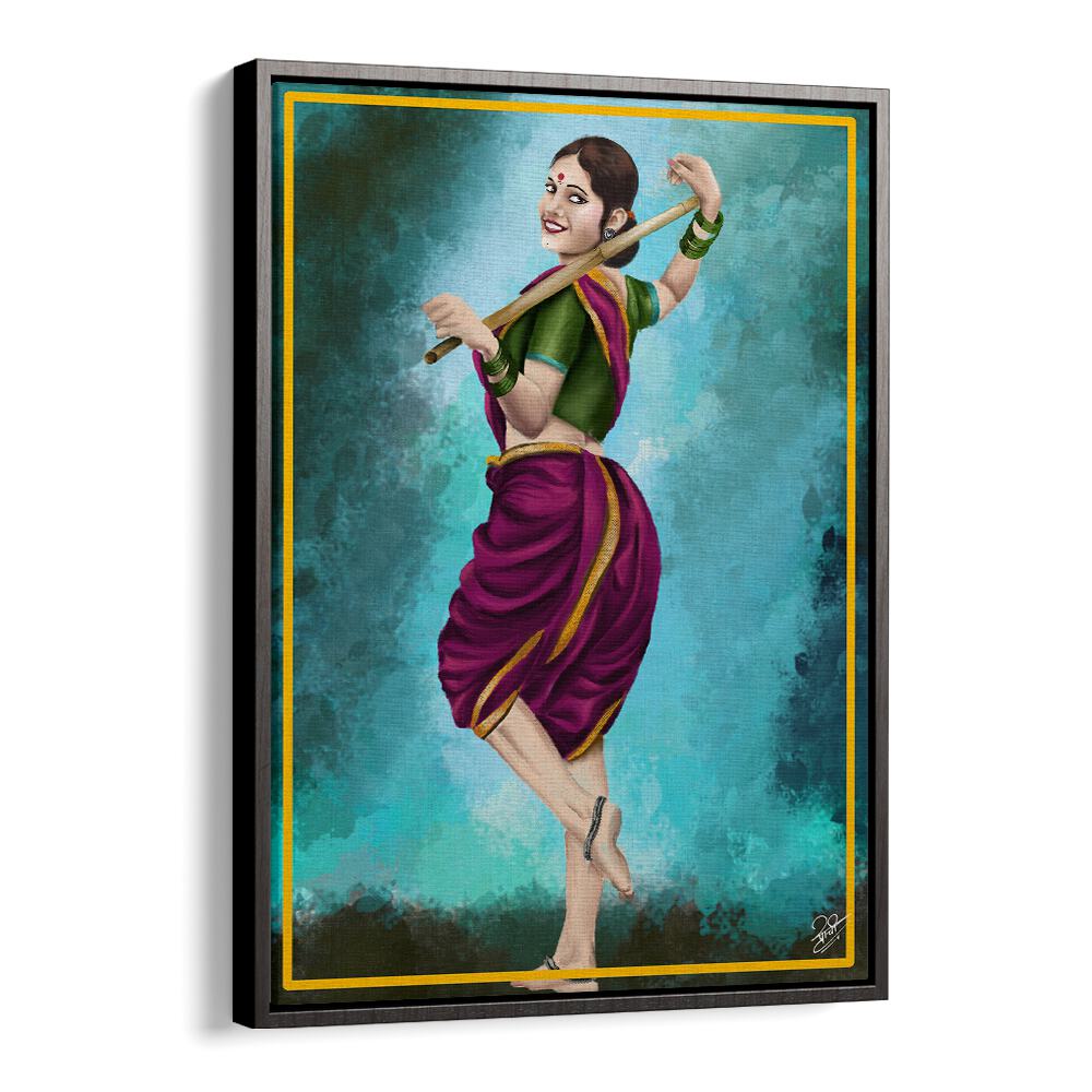Graceful woman in vibrant attire, symbolizing joy in motion, featured in GRACE IN MOTION, INDIAN ART PAINTINGS.