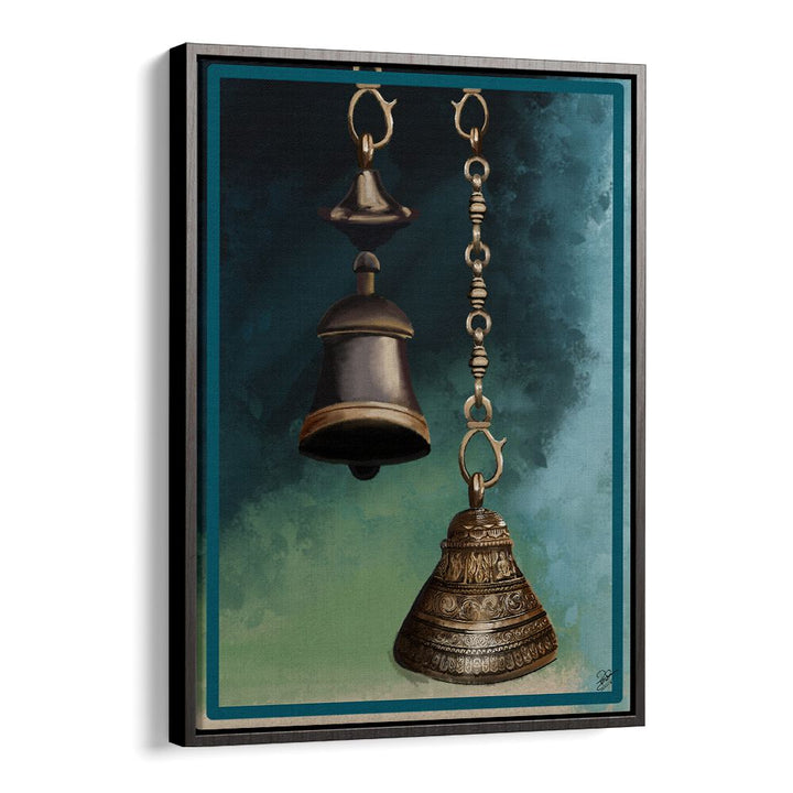 Brass bells and chains showcase realism in THE HARMONY, INDIAN ART PAINTINGS, highlighting intricate details.
