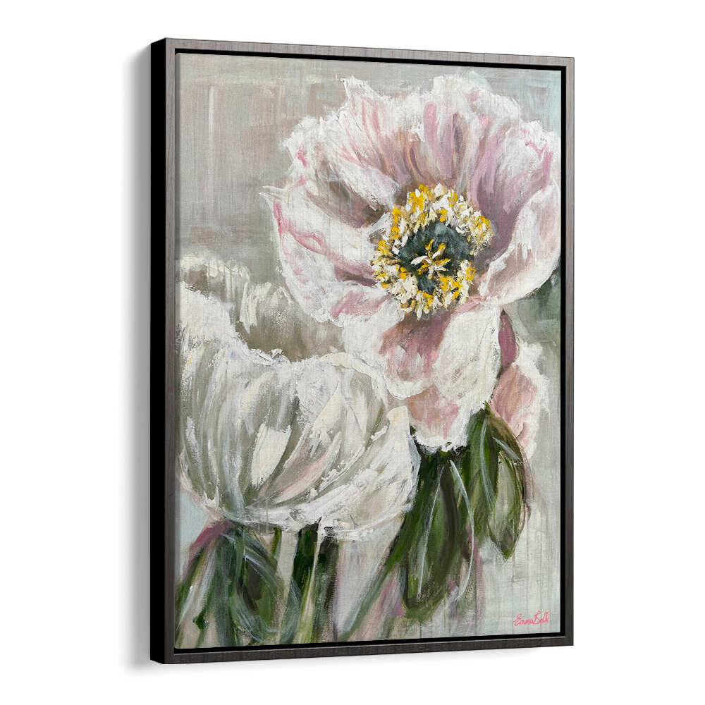 Delicate white and pink flowers bloom in this floral flower painting, perfect for enhancing your home decor.