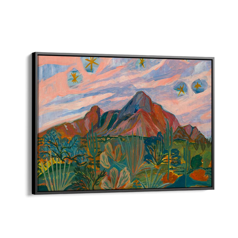 Stunning VINTAGE DESERT STARRY NIGHT SUNSET, LANDSCAPE PAINTINGS capturing a vibrant desert at twilight.