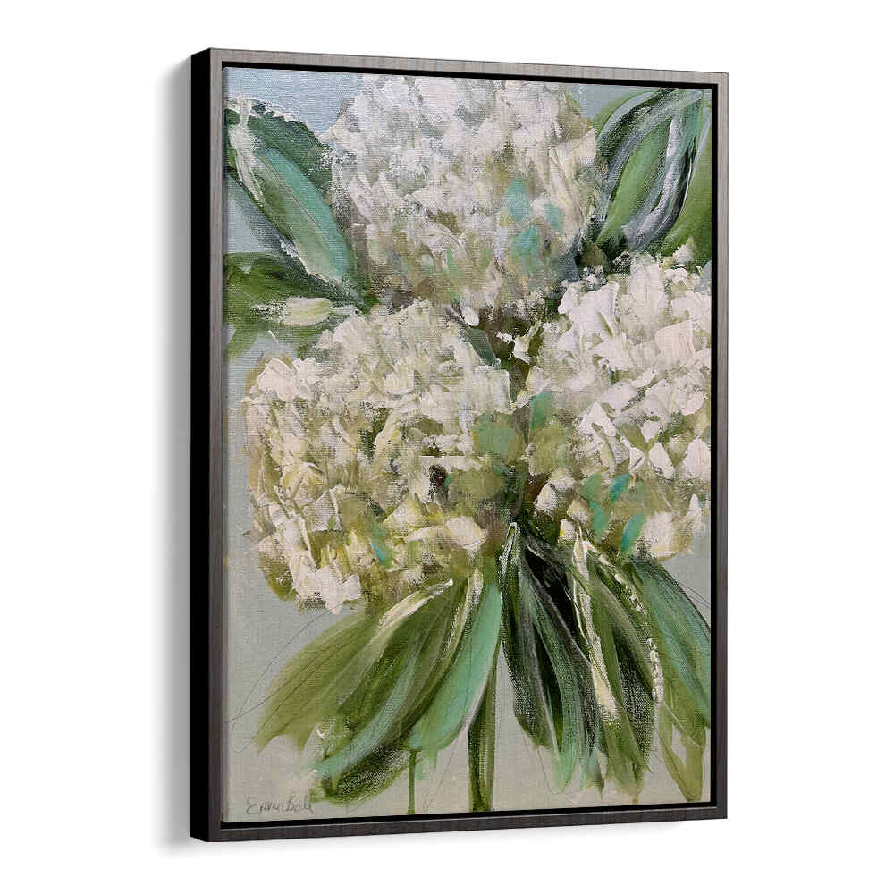 Elegant WHITE HYDRANGEAS GREEN LEAVES, FLORAL FLOWER PAINTINGS enhance your decor with stunning botanical artistry.