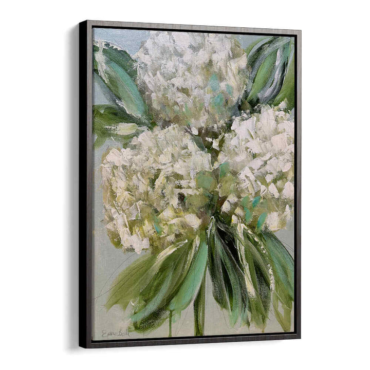Elegant WHITE HYDRANGEAS GREEN LEAVES, FLORAL FLOWER PAINTINGS enhance your decor with stunning botanical artistry.
