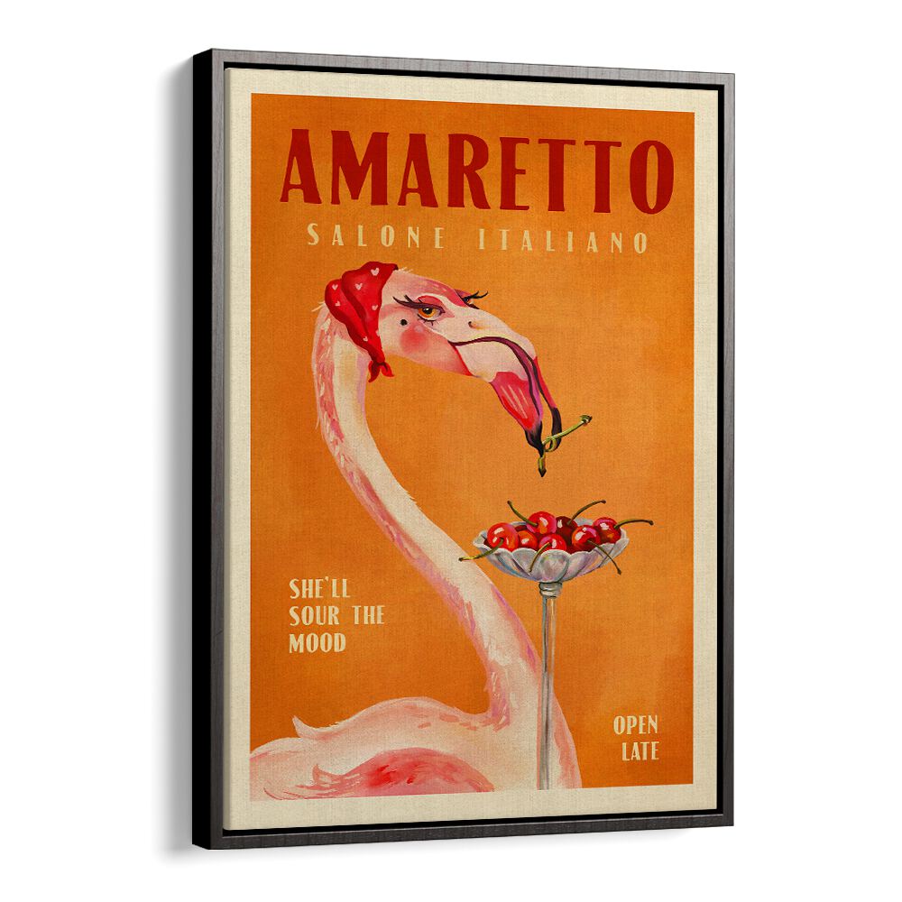 Amaretto Flamingo, Bar & Cafe Art features a vibrant flamingo design, adding Italian charm to your space.