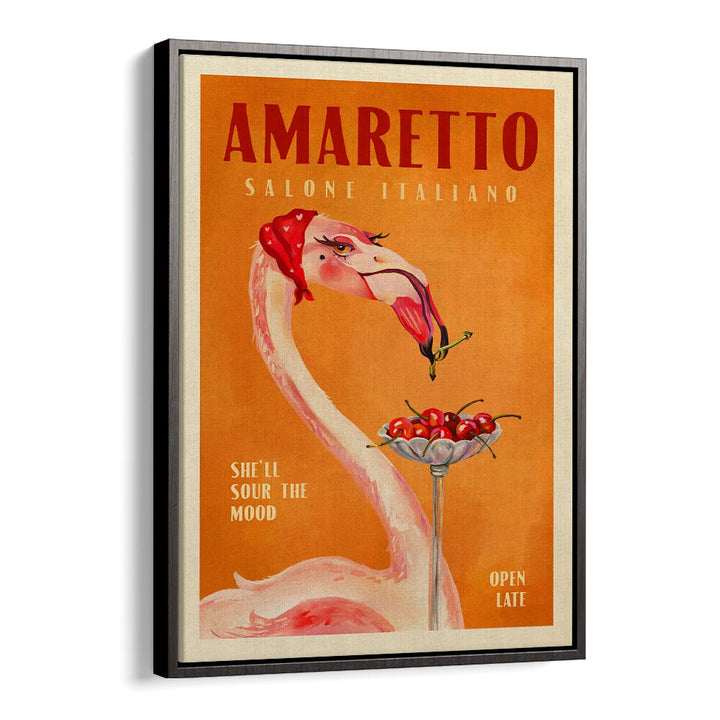 Amaretto Flamingo, Bar & Cafe Art features a vibrant flamingo design, adding Italian charm to your space.