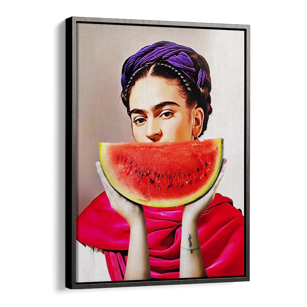 Vibrant WATERMELON FRIDA, ALTERED ART PRINTS by Dikhotomy, showcasing a playful reimagining of Frida Kahlo.