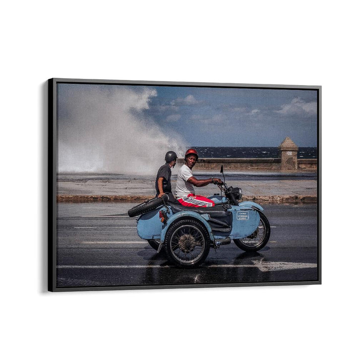 Vibrant urban scene featuring a blue motorcycle sidecar, part of MALECON III, PHOTOGRAPHY PRINTS collection.